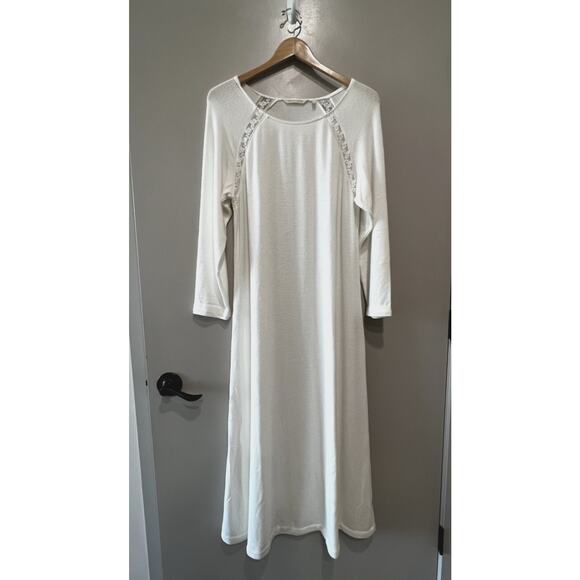Soft Surroundings ivory white knit Maxi Dress Women Large ,lace 3/4th Sleeves - Picture 2 of 8